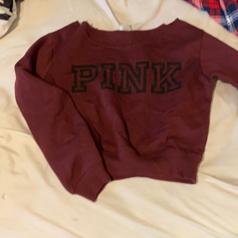 EUC pink brand maroon off shoulder crop sweatshirt